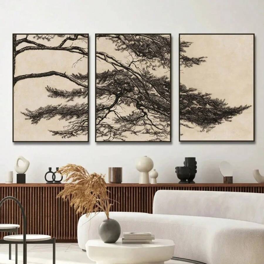1pc Vintage Pine Tree Branch Drawing Posters And Prints Canvas Painting Wall Art Picture For Living Room Home Decoration Paintings No Frame - Multicolor - View 1