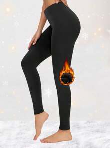 Women's High Waist Thermal Leggings, Winter Warm Underwear Pants, For Daily Wear - Black - View 3