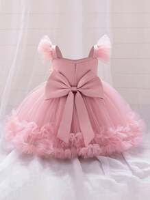 Patchwork Sequins Tiered Dress, Lovely Princess Birthday Party Dress For Baby Girls And Toddlers, Suitable For 1 Year Old Party, Does Not Include Hair Accessories