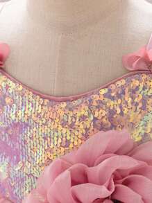Patchwork Sequins Tiered Dress, Lovely Princess Birthday Party Dress For Baby Girls And Toddlers, Suitable For 1 Year Old Party, Does Not Include Hair Accessories