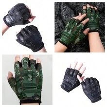 户外骑行运动健身半指手套，适合骑自行车、骑摩托车和滑雪，黑色手套 - 黑色 - 查看 1