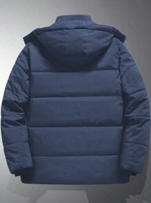 Men Thick Fleece Removable Hood Warm Winter Jacket - Blue - View 3