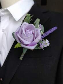 1 pieza/6 piezas Boutonnière del novio Corsage para hombres Flores de boda Decoraciones de fiesta Accesorios del Día de San Valentín - cuerpo - Ver 2