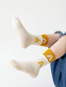 5 Cặp Vớ Cổ Cao Thể Thao Màu Trơn Có Gân Đôi Thời Trang Cho Trẻ Em Họa Tiết Chữ A Mềm Mại Thoải Mái - Nhiều màu - Xem 3