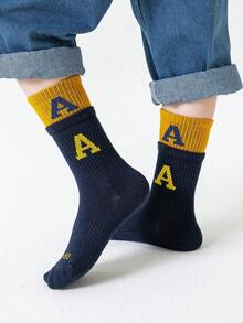 5 Cặp Vớ Cổ Cao Thể Thao Màu Trơn Có Gân Đôi Thời Trang Cho Trẻ Em Họa Tiết Chữ A Mềm Mại Thoải Mái - Nhiều màu - Xem 5