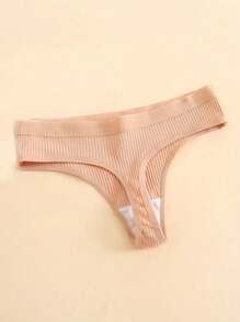 6pcs Women's Solid Color Simple Breathable Rib Thong Panties - Multicolor - View 3