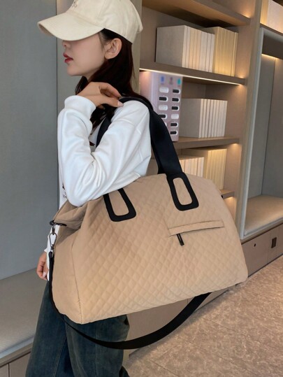 حقيبة تسوق مبطنة من البوليستر بلون واحد، سعة كبيرة مع إغلاق سحاب، تصميم بسيط وأنيق للسفر واللياقة البدنية، حقيبة سفر، حقيبة ليلة، حقيبة رياضة، حقيبة نهاية الأسبوع، حقيبة حمل، حقيبة كلية، حقيبة أمتعة، حقيبة نزهة، حقيبة مستشفى، حقيبة مدرسية