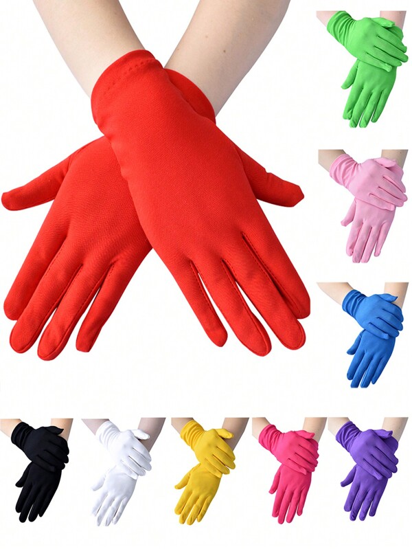 Un par de guantes cortos elásticos de 22cm de seda de leche, adecuados para vestuario de cosplay, actuaciones y decoración de moda de guantes para vacaciones