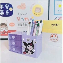 Caja de almacenamiento de escritorio tipo cajón con diseño de dibujos animados lindos para lápices, caja organizadora de joyas y papelería (Hay pequeños arañazos en el cajón y pequeños defectos en la superficie)