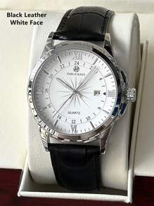 Pablo Raez 1 pieza Reloj vintage de hombre de color negro y plateado, resistente a la corrosión, de acero inoxidable de lujo, resistente al agua hasta 50M, con movimiento de cuarzo, accesorio de verano para hombre