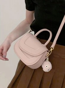 Ladies PU Cute Crossbody Bag,Mini Saddle Bag With Plush Pendant,Adjustable Shoulder Strap Girls Bags