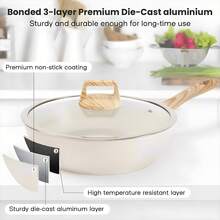 12pcs Pots And Pans Set NonStick Kitchen Cookware SetsInduction Cookware Nonstick GraniteCooking Set With Frying PansSaucepans, Steamer Silicone ShovelSpoon & Tongs With Glass Lids  (Black/White) - trắng - Xem 7
