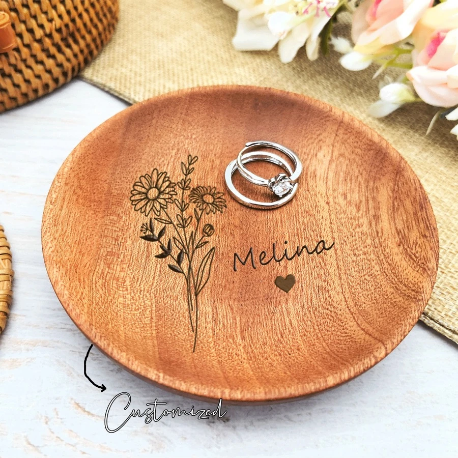 1 Customizable Wooden Ring Tray, Personalized Bridesmaid Or Bridal Jewelry Tray, Engagement And Wedding Accessories, Great Gift Idea - Redwood - View 1