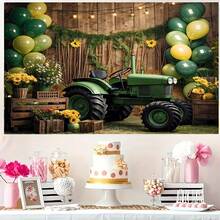 1 件复古拖拉机背景、绿色气球向日葵派对装饰、摄影背景室内外装饰用品，多种尺寸（210*150/150*100/100*75CM） - 彩色 - 查看 10