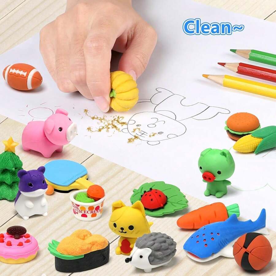 24pcs Cartoon Creative Erasers, Santa Claus, Snowman, Sleigh, Christmas