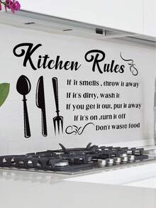 1pc Kitchen Wall Decor Sticker Kitchen Quotes Bless This Kitchen Rules Art Home Mural Decor Removable DIY Vinyl Wall Stickers For Kitchen Dining Baking Room Bar Restaurant Home Decor - Multicolor - View 6