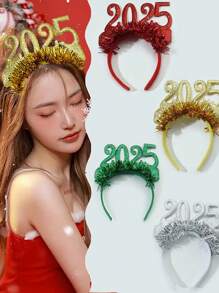 Elegant 2025 New Year's Headbands Set Of 4 - Resin Christmas Party Hat Decorations, Color Matching Dress Up Hair Accessories For Holiday Celebrations