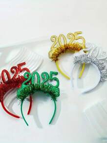 Elegant 2025 New Year's Headbands Set Of 4 - Resin Christmas Party Hat Decorations, Color Matching Dress Up Hair Accessories For Holiday Celebrations
