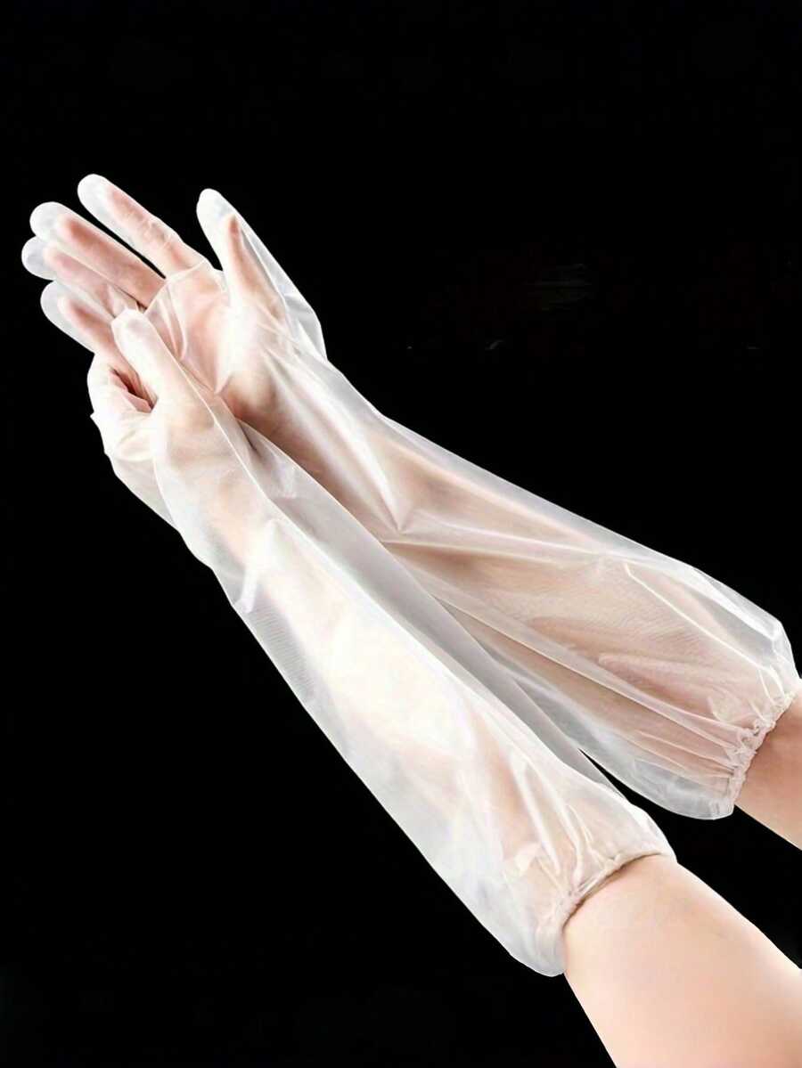 10 件装超长厨房清洁手套，防水防油，耐用舒适的塑料手套，多用途用于洗碗、清洁、园艺 - 不含酒精材料 - 彩色 - 查看 1