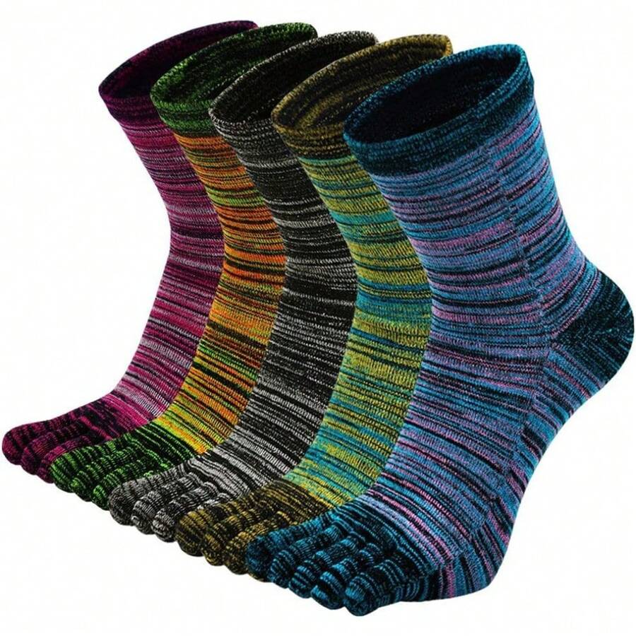 5 Pairs Toe Socks Mens Five Finger Striped Sock Running Athletic Cotton Ankle Sox