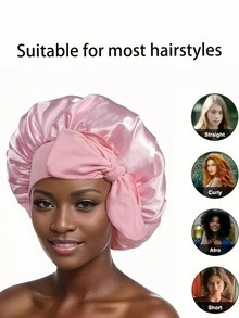1 件奢华丝绸帽，可调节领带 - 轻质护发帽，确保夜间舒适、护发和淋浴 - 适合男士和女士，长帽，大床丝绸帽，睡眠用丝绸发帽，可调节粉色帽子，女士睡帽，自然卷发。 - 彩色 - 查看 4