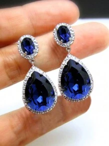 1 对华丽方晶锆石吊坠耳环，适合女士结婚订婚周年纪念珠宝情人节礼物 - 1# - 查看 6