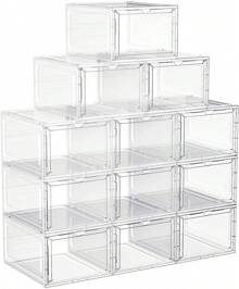 6-12 Pack Storage Bins With Lids,  Hard Plastic Storage Containers With Magnetic Acrylic Clear Door, 19.3 Qt Stackable Storage Box For Home,Office Organizing - Trong sáng - Xem 1