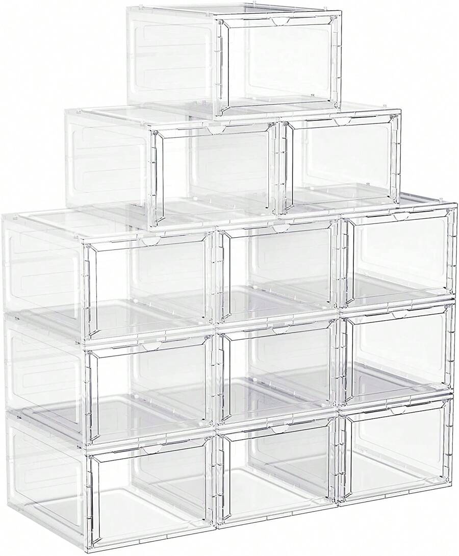 6-12 Pack Storage Bins With Lids, Hard Plastic Storage Containers With Magnetic Acrylic Clear Door, 19.3 Qt Stackable Storage Box For Home,Office Organizing - Trong sáng - Xem 1