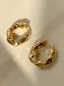 1pair Simple TearDrop Hoop Earrings, Chunky Gold Tone Water Droplet Earrings, U-Shaped Earrings, Oval Hoop Earrings, Stylish And Elegant Lightweight Dainty Women Jewelry, Perfect Gift For Her - Gold - View 6