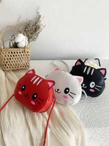 1pc Diagonal Shoulder Bag Cute And Simple Princess Children's Mini Bag Cat Print Wallet Baby Bag Shoulder Bag Pu Leather Handbag Children's Bag Suitable To Use In Winter, The Best Choice For Giving Christmas And New Year Gifts To Family And Friends
