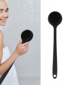 Double Sided Silicone Back Scrubber, 1 Long Handled Soft Silicone Massage Bath Brush - Gentle Back Scrubber, Deep Cleansing And Skin Care, Promotes Blood Circulation, Battery Free, Used For Bathroom Small Tools Home Bathroom Decor Summer - Black - View 5