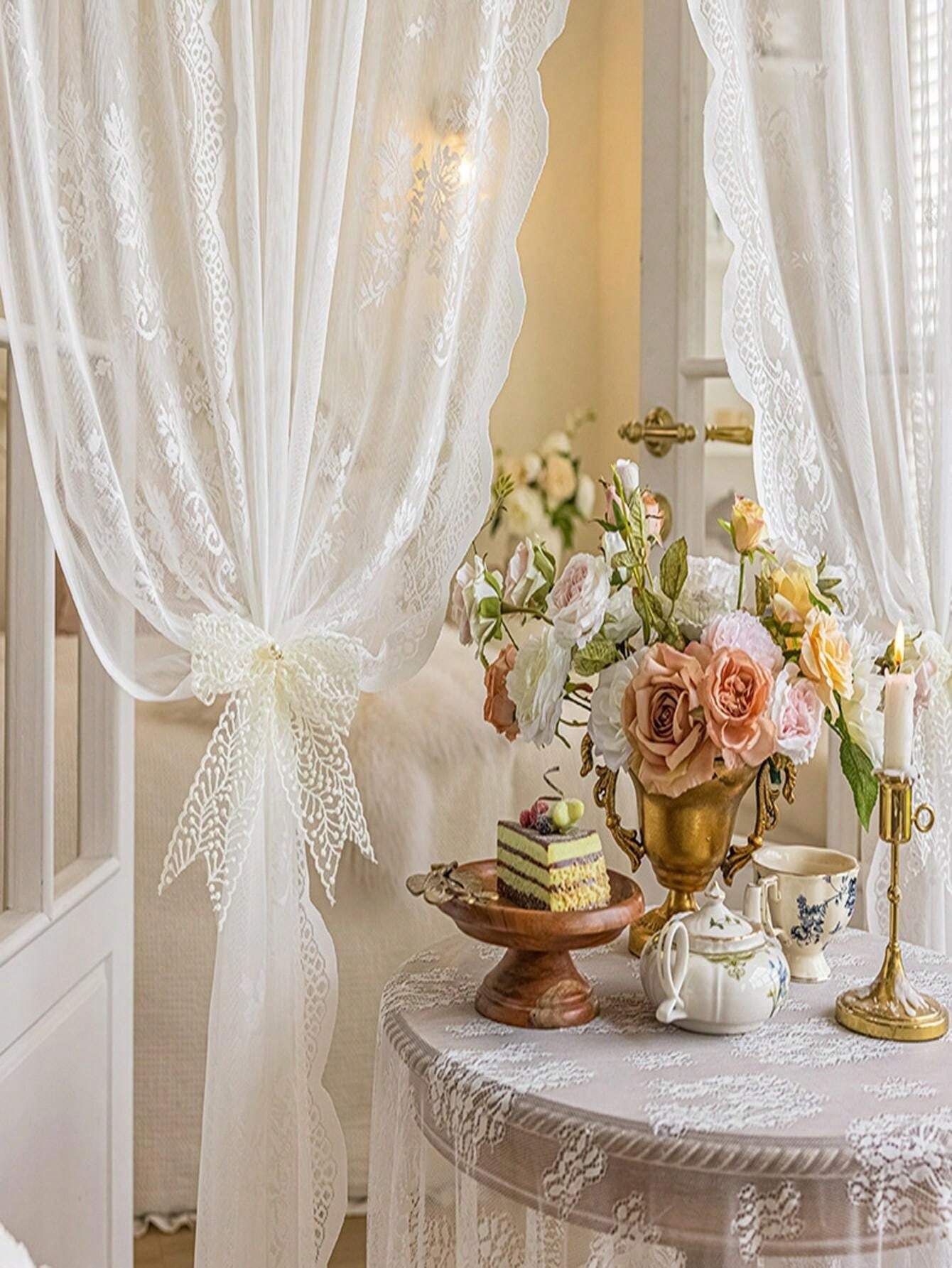 2pcs/Set Bow Lace Pearl Tie Band, Minimalist Curtain Tiebacks, Lace