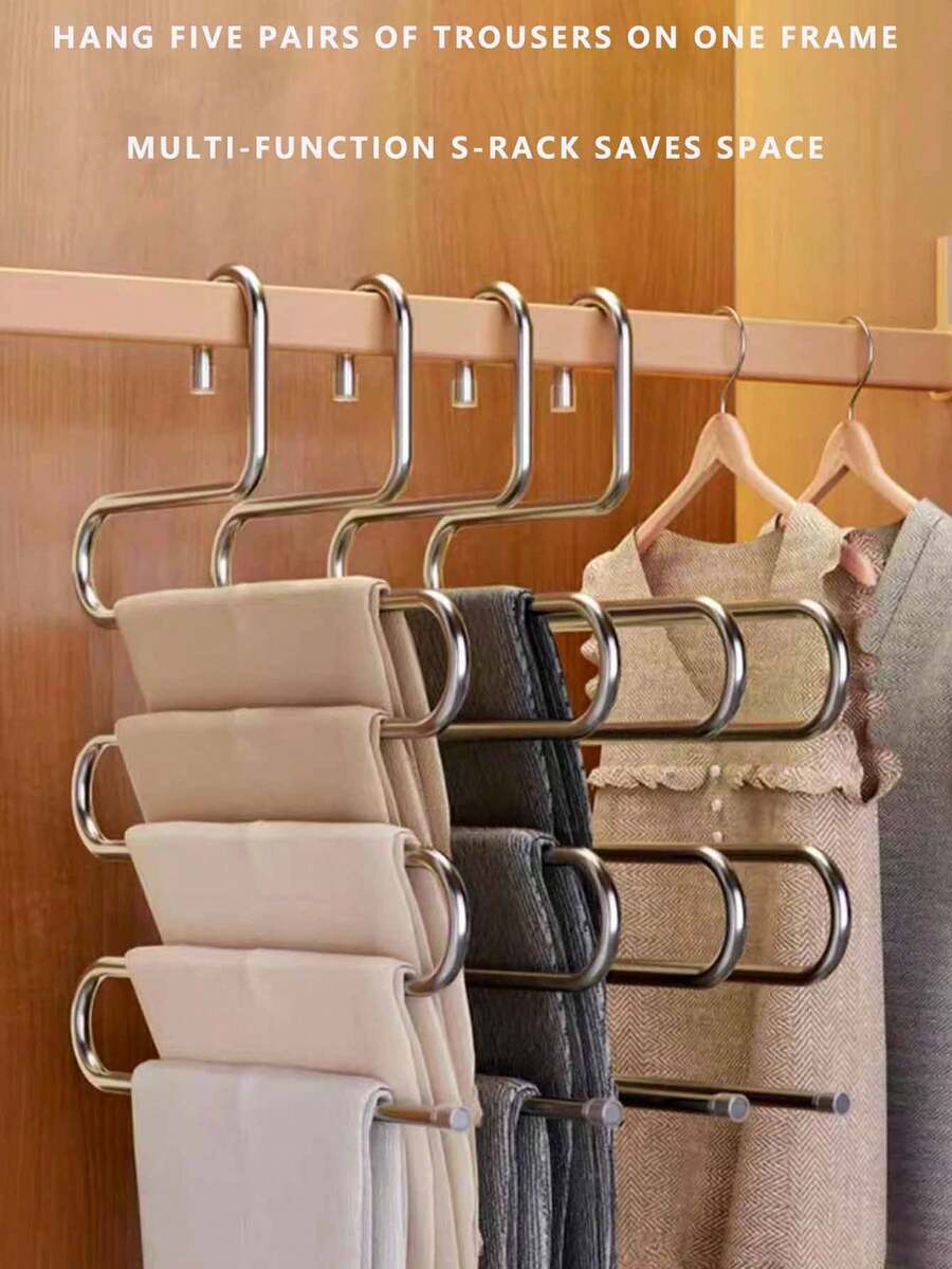 1 móc treo quần hình chữ S bằng thép không gỉ, giá treo quần áo theo mùa, tủ quần áo đa năng nhiều lớp - Nhiều màu - Xem 1