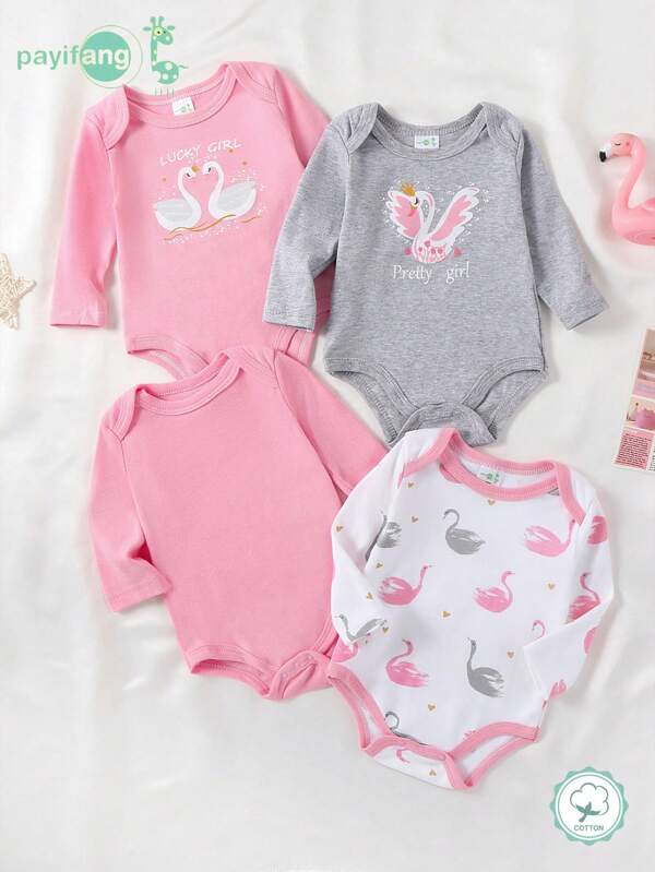 4 peças/conjunto de macacão de manga comprida para bebê, fofo e casual