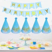 1 套生日横幅 + 5 件铝箔生日派对帽生日派对用品绒球装饰纸帽生日派对装饰道具 - 多規格顏色 - 查看 18