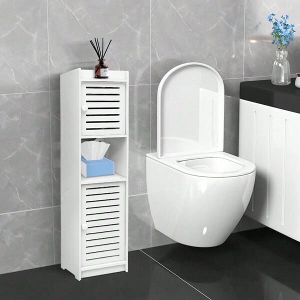 Armoire de salle de bain, colonne de salle de bain à 2 portes, meuble de salle de bain en bois, meuble de rangement avec une niche ouverte, 22x20x75cm, organisateur de salle de bain décorative pour la maison, retour à l'école d'été