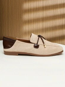 Giày bệt mũi vuông mới, đế mềm, đa năng, mũi thấp, giày lười, trang trí nơ, giày bệt nữ, thoải mái cho 4 mùa - Màu be - Xem 6