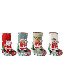 1 件圣诞派对装饰圣诞老人雪人驯鹿复古小袜子圣诞树挂饰圣诞袜礼品袋糖果袋节日庆祝用品，圣诞节 - 彩色 - 查看 5