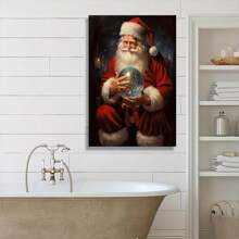 1 Unique Wooden Frame Painting Frame Cloth Poster, Vibrant Santa Claus Painting Frame Cloth Printed Poster-Colorful Wall Art, Art Paintings For Bathroom, Bedroom, Office, Living Room Decoration-Ideal Christmas Holiday Home Decorative Gift