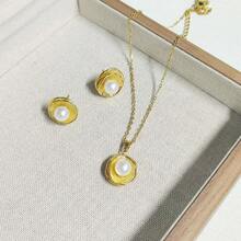 Bộ 1 dây chuyền + 1 đôi bông tai, trang sức nam bằng thép không gỉ thanh lịch, thích hợp đeo vào mùa thu đông, quà tặng Giáng sinh, năm mới, ngày lễ tình nhân - bộ đồ - Xem 8