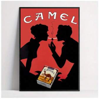 1pc Canvas Poster - Camel Cigarettes Art Illustration, Vintage/Modern Style, Cartoon Pattern, Ink On Canvas, Frameless/Framed Wall Hanging Decor For Living Room/Bedroom/Home Office/Kitchen/Bathroom, Indoor Use, Seasonal (Winter/Spring)