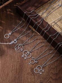 1pc LGBTQ Symbol Charm Transgender Non-Binary Stainless Steel Double Mars Venus Pendant Necklace, Suitable For Pride Community - Silver - View 6