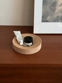 1 khay đựng đồ hình học bằng gỗ tròn, đĩa trang trí nghệ thuật cong, đĩa đựng đồ trang sức phong cách Nhật Bản - Màu gỗ - Xem 1