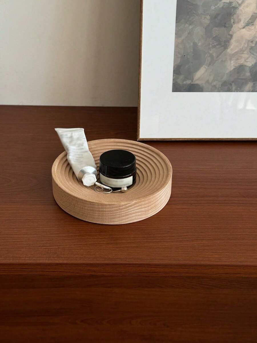 1 khay đựng đồ hình học bằng gỗ tròn, đĩa trang trí nghệ thuật cong, đĩa đựng đồ trang sức phong cách Nhật Bản - Màu gỗ - Xem 1