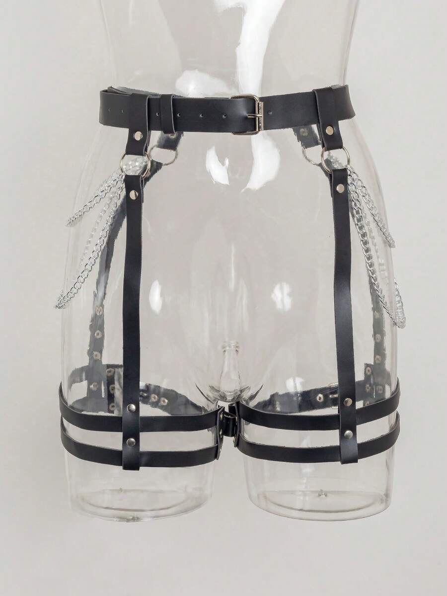 1 件女式深色哥特式性感身体链，附腰带、大腿带，适合夜店、派对使用 - 黑色 - 查看 1