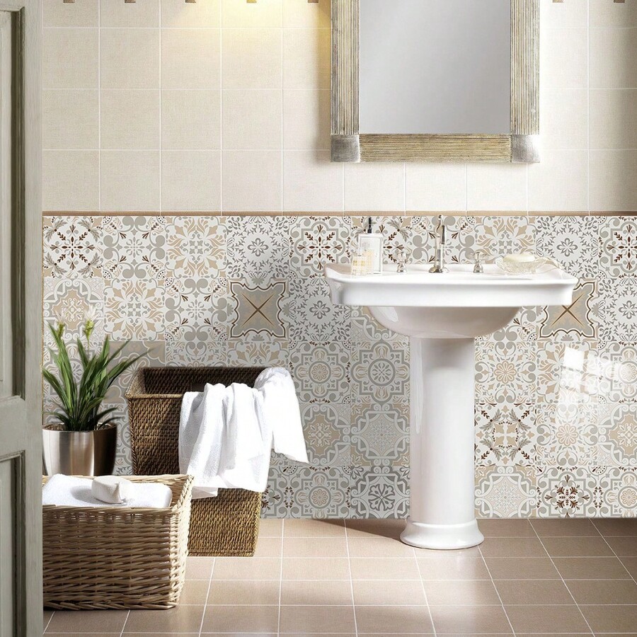 16pcs Elegant Style Peel And Stick PVC Tile Stickers, Home Decor For