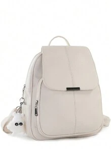 Women's Elegant Leather Backpack With Reinforced Animal Key Chain - 白色 - 查看 1