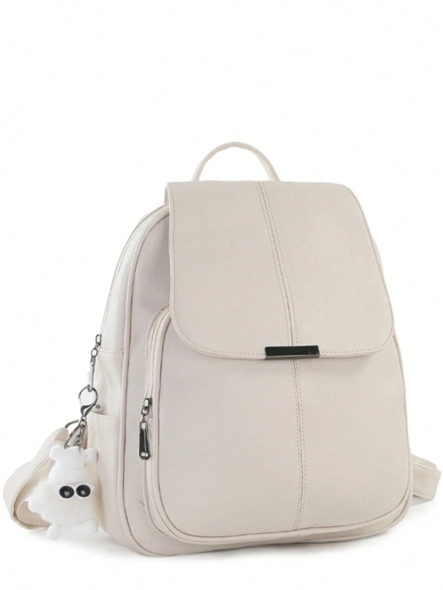 Women's Elegant Leather Backpack With Reinforced Animal Key Chain - 白色 - 查看 1