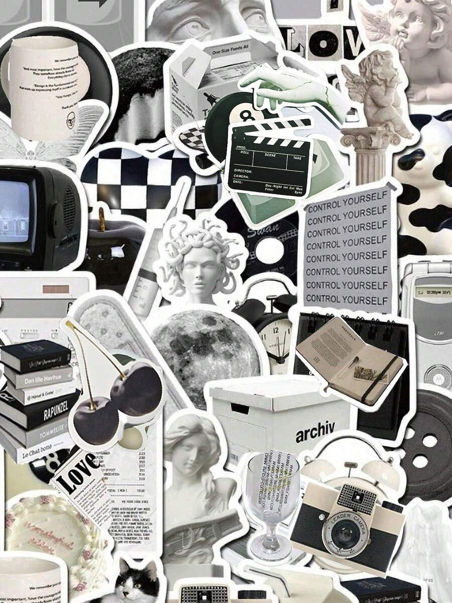 50入組黑白汽車貼紙，行李箱，筆記型電腦，冰箱，塗鴉裝飾貼紙 - 彩色 - 查看 1