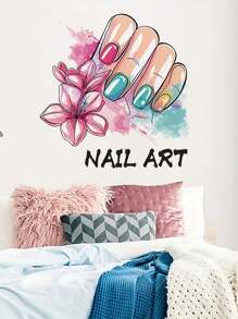 1pc Cartoon Nail Art Manicure Salon Decor Decal Sticker, Girl Beauty DIY Adhesive Wall Sticker,Stickers,Wall Decal,Vinly Decal For Home Decorations,Spring Decoration Items Refesh Your Home,Rama Decoration Stickers Gifts Birthday Graduation